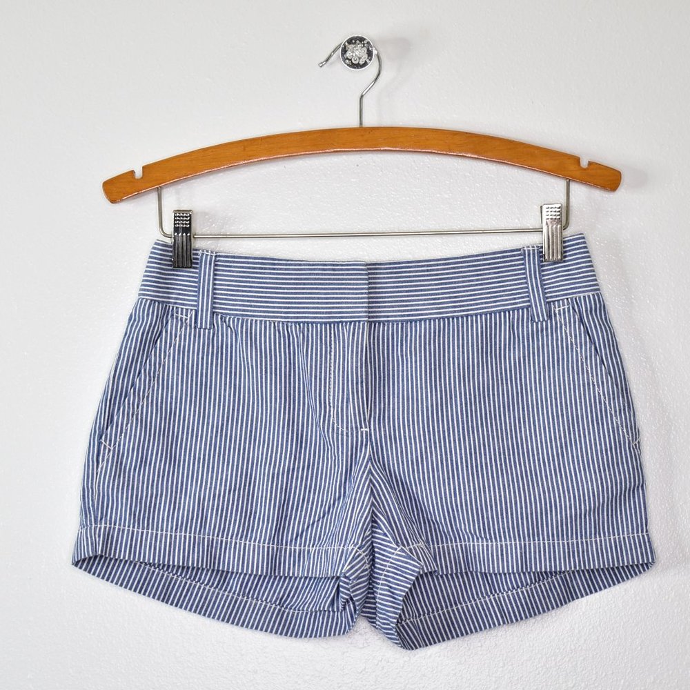 J Crew Factory 3" Rail Road Stripe Chambray Chino Shorts Size 0 Blue Preppy